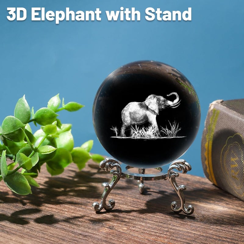 PYJ3DLAMP 3D Elephant Crystal Ball with Stand Lase Engraved Glass Sphere Paperweight Decor Elephant Gift for Women Friends Christmas Birthday - Image 3